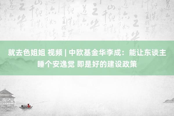 就去色姐姐 视频 | 中欧基金华李成：能让东谈主睡个安逸觉 即是好的建设政策