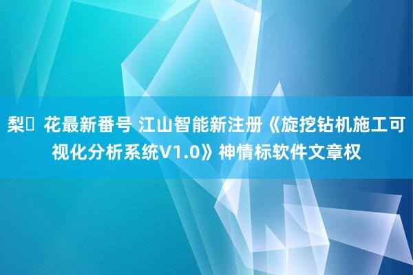 梨々花最新番号 江山智能新注册《旋挖钻机施工可视化分析系统V1.0》神情标软件文章权