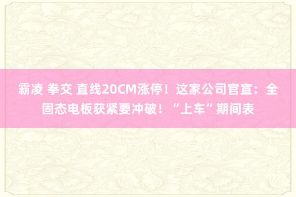 霸凌 拳交 直线20CM涨停！这家公司官宣：全固态电板获紧要冲破！“上车”期间表